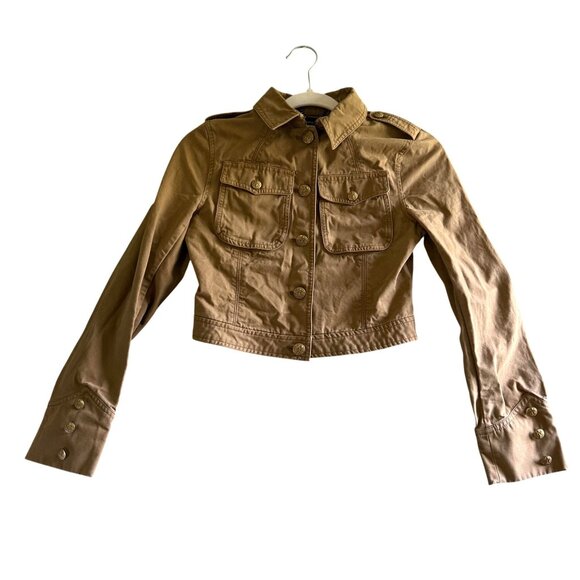 Ralph Lauren Button Front Cropped Jeans Denim Jacket Girls Size 14 Tan Khaki